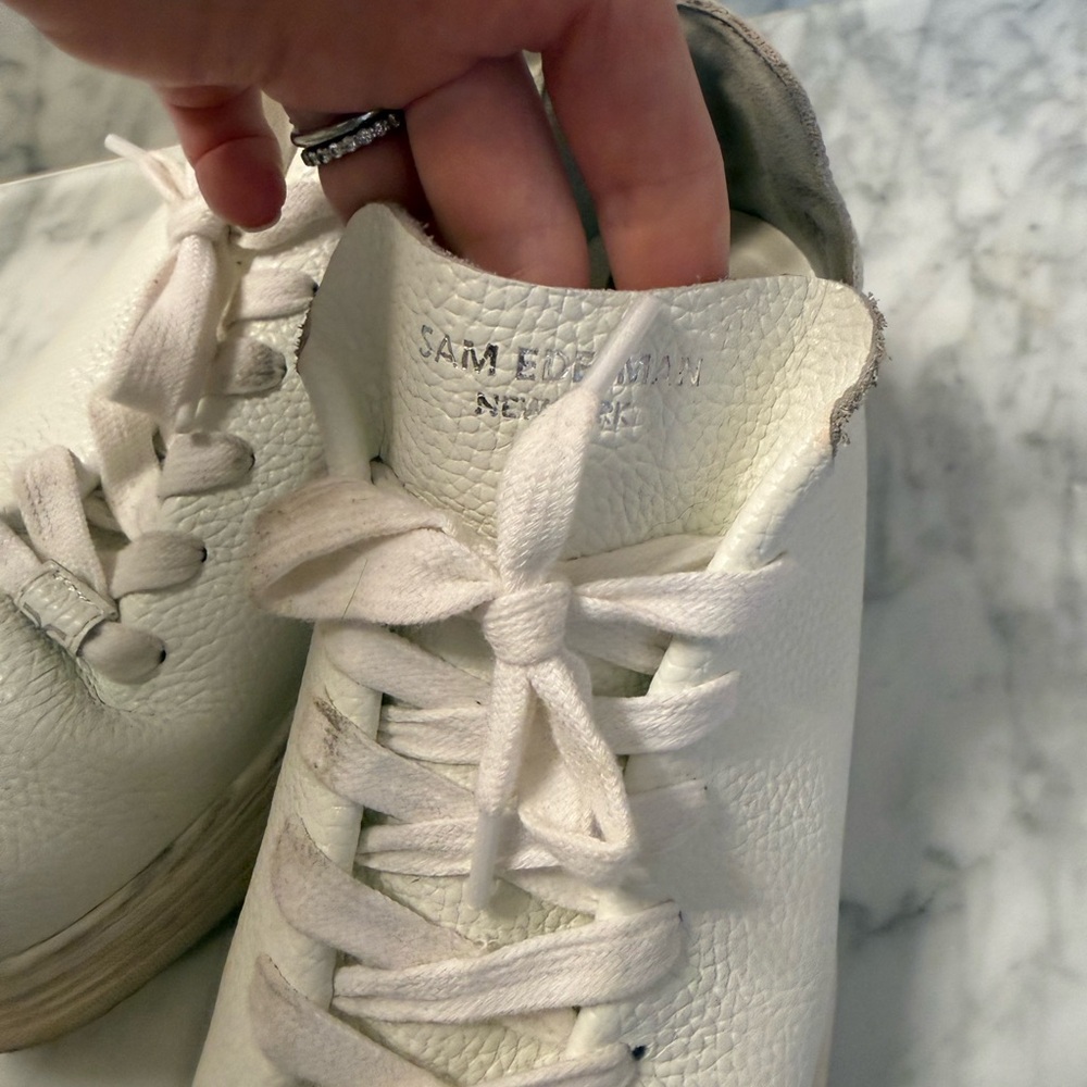Sam Edelman White Leather Platform Sneakers Lace Up Casual Shoes Size 8 - Picture 3 of 10